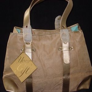 Elizabeth Taylor Tan Suede Tote Bag 18" x 12" x 6"